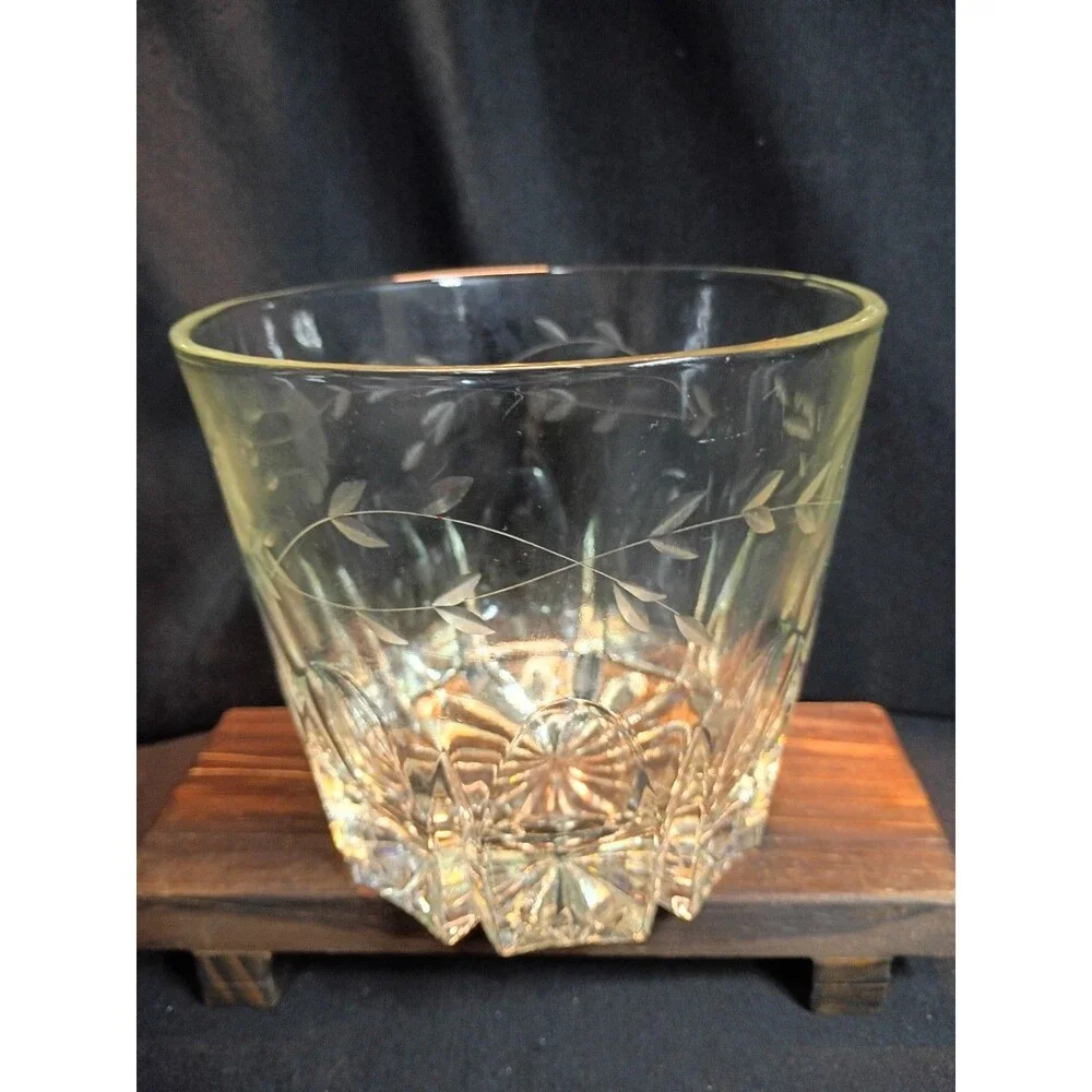 Vintage Princess House Heritage Crystal Ice Bucket Etched Floral 1980s Barware